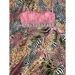 MORI LEE MADELINE GARDNER ANIMAL ZEBRA CHEETAH PRINT PINK RHINESTONE DRESS 6 EUC